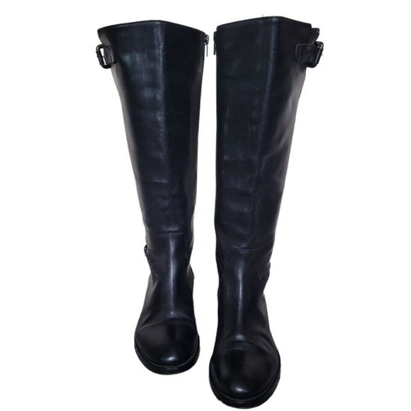 Italian Goth Black Leather Moto Riding Knee High Calf Boots Women's US 7.5 - Picture 2 of 9